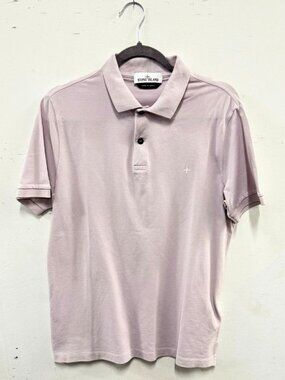 STONE ISLAND Lavender Chest Logo Short Sleeve Slim Fit Polo Shirt Sz L